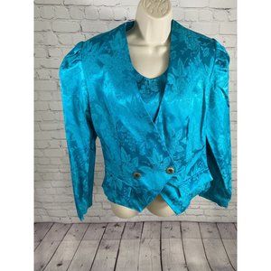 VTG Evanna Blue Floral Embroidered Two Piece Set Dickey/ Blazer Women’s 10